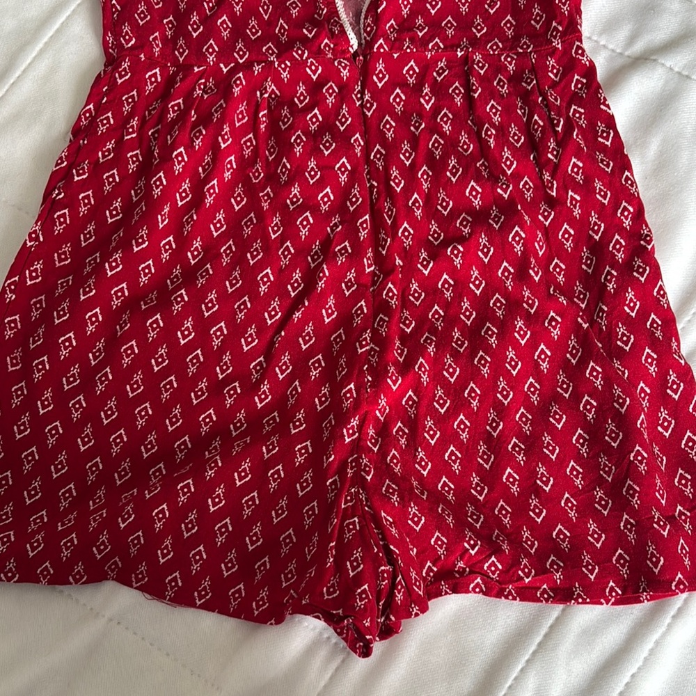 Red Patterned Romper Size Small - image 3